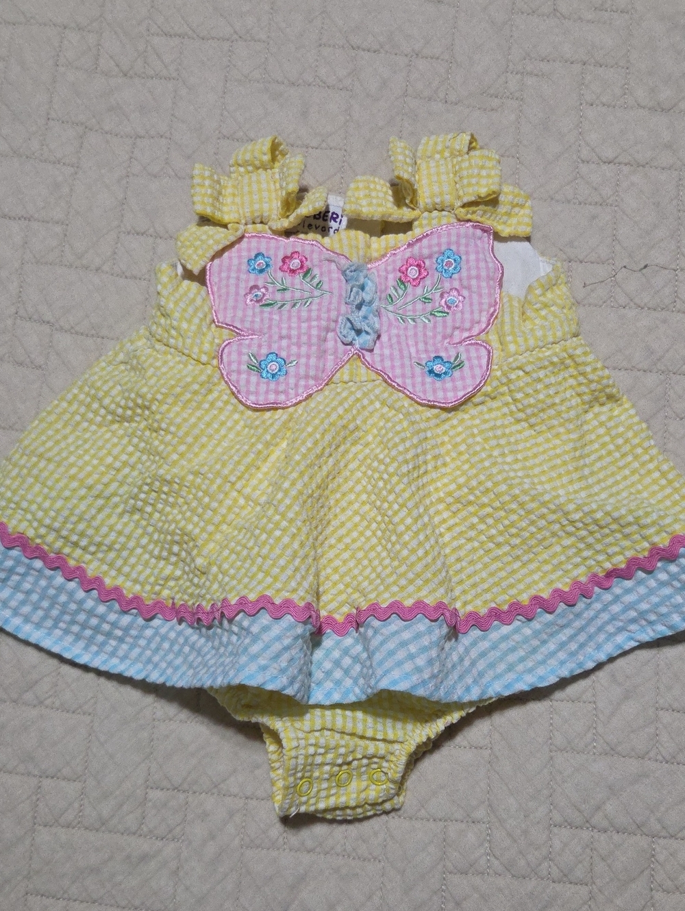Yellow Butterfly Embroidered Baby Dress with Pink Accent